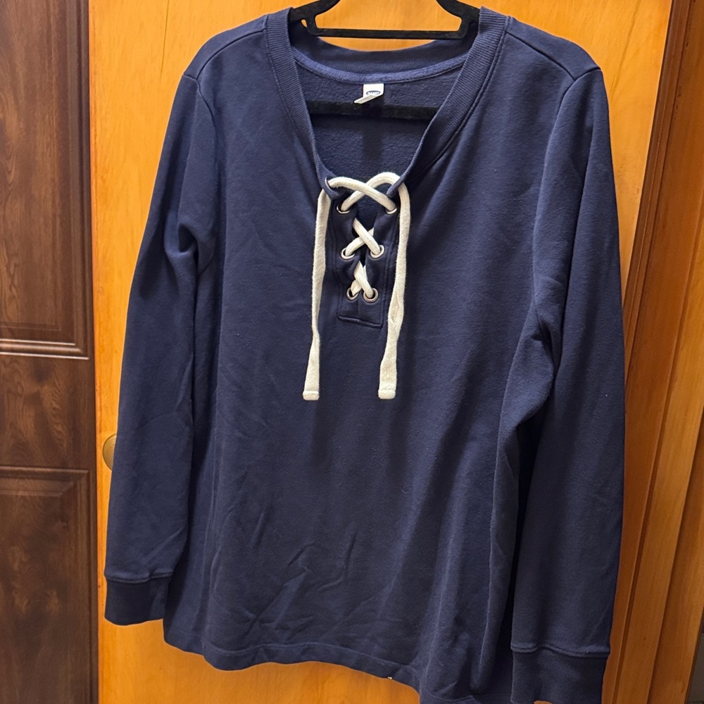 Old Navy Navy Lace-Up Long Sleeve Top